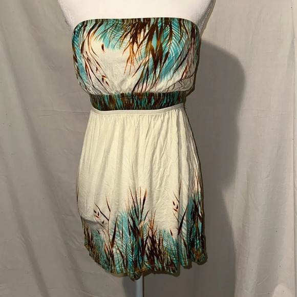 lush cream blue brown strapless top size small - Picture 1 of 4